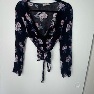 Floral Black Wrap Top